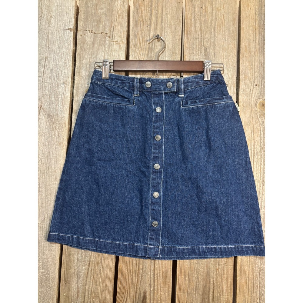 Esprit Womens Blue Denim Button Front Miniโ Skirt Medium Wash Size 3/4 NWT